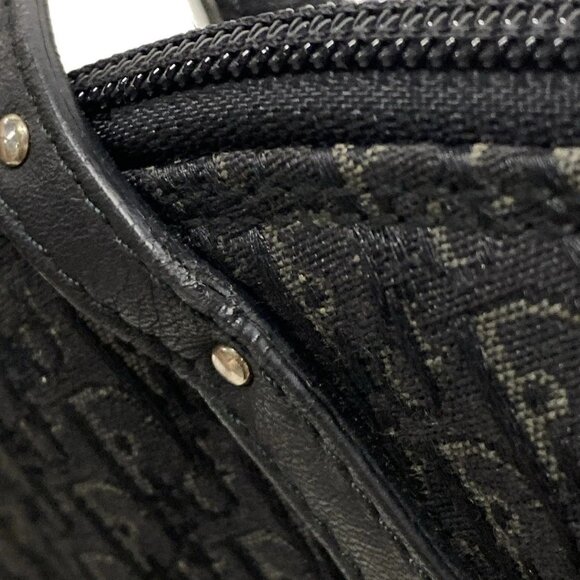 Auth DIOR/ChristianDior Trotteur - Black Gray Jacquard Leather Handbag - Picture 12 of 16